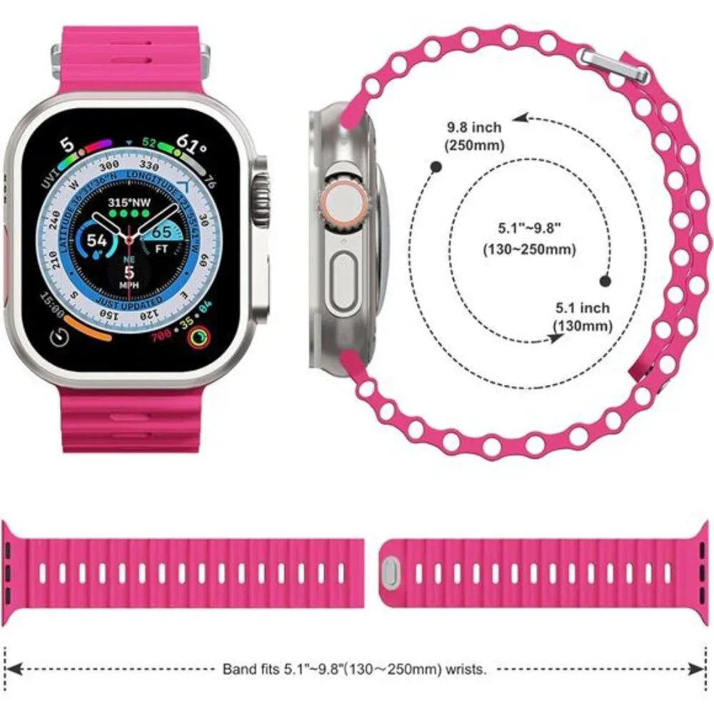 Sport Soft Silicone Compatible with Apple Watch Ocean Band Wristband Ultra 9 8 7